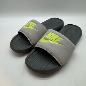 Nike Victori One Slide Sandals Men's 7 Gray Neon Green Slip-On Sport CN9675-011